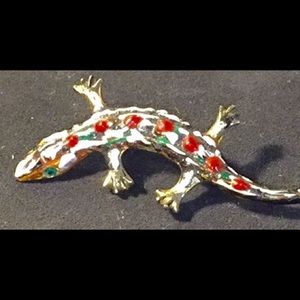 Vintage 24k Jeweled lizard pin with Emerald eyes
